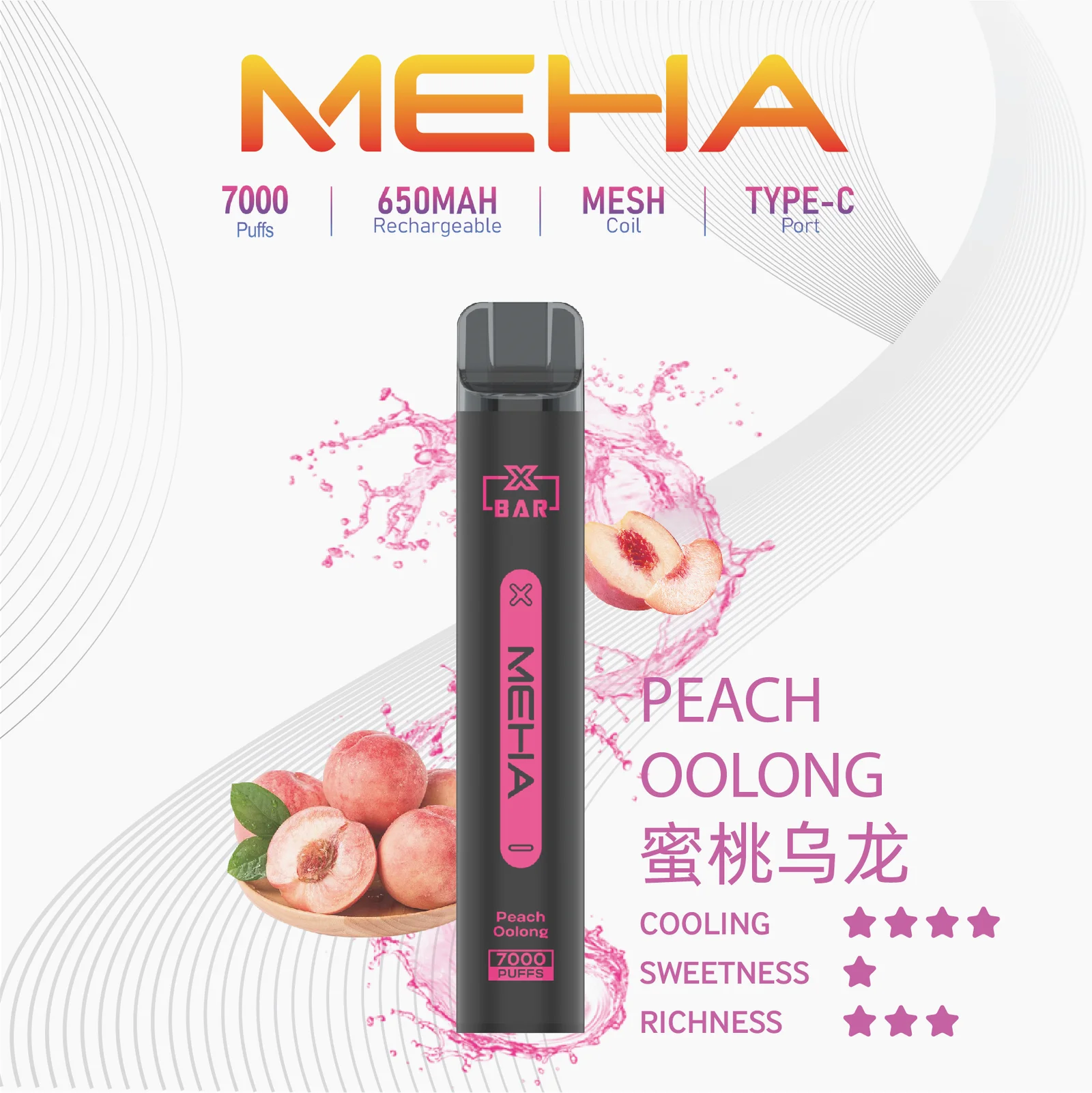 MEHA 7000口 魅嗨拋棄式 一次性電子煙推薦-超夯小黑條-台灣現貨:圖片 3
