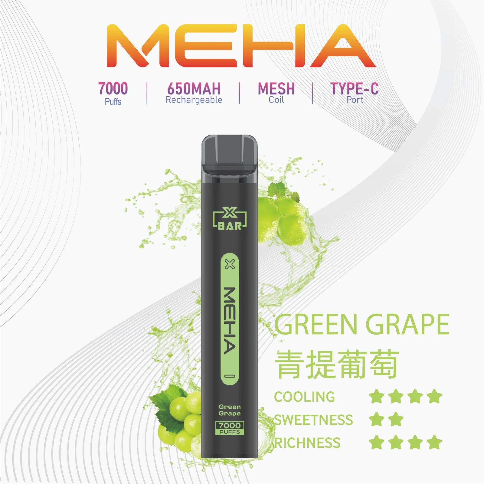 MEHA 7000口 魅嗨拋棄式 一次性電子煙推薦-超夯小黑條-台灣現貨:圖片 4